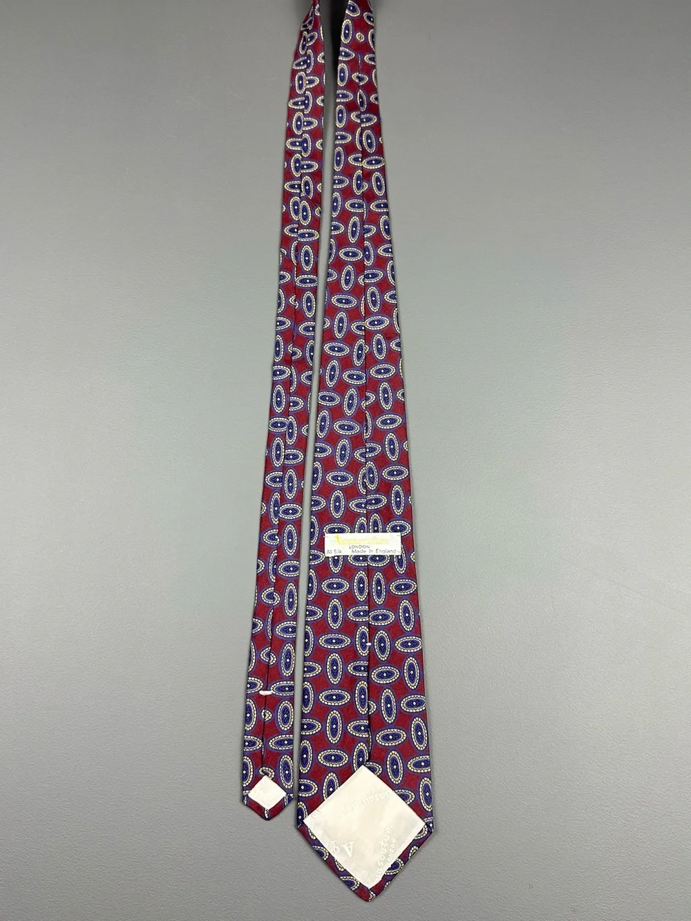 New Aquascutum London Silk Medallion Tie Burgundy Navy Gold Made in England
